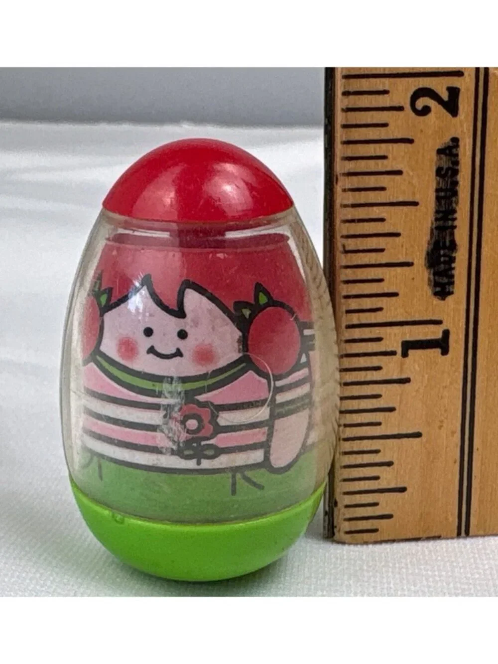 1973 Hasbro Girl Weeble Toy Red Green Colors Adorable Tumbles But Stays Upright